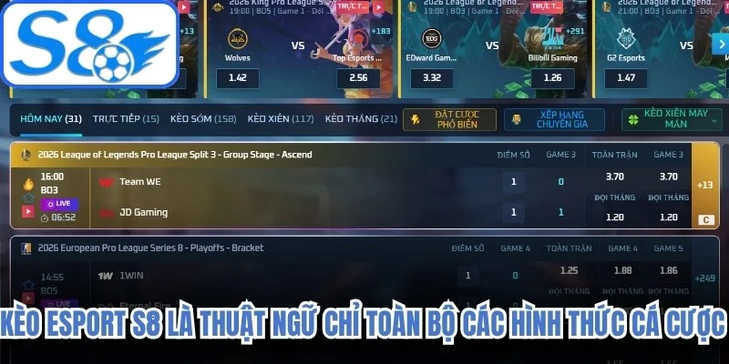 Kèo eSport S8 là thuật ngữ chỉ toàn bộ các hình thức cá cược của thể thao điện tử 